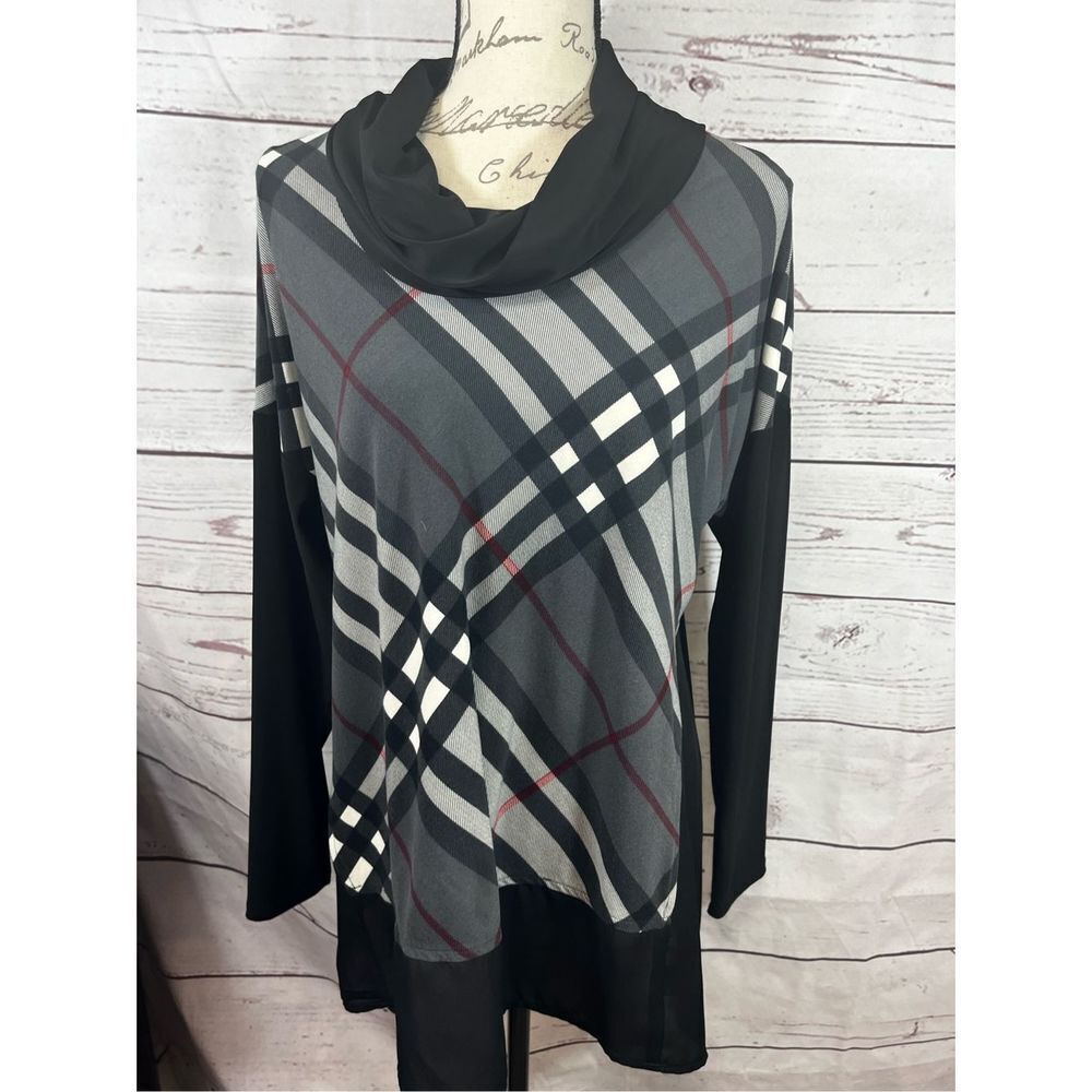 Michael Tyler Plaid Cowl Neck Long Sleeve‎ Tunic Top Women's M
